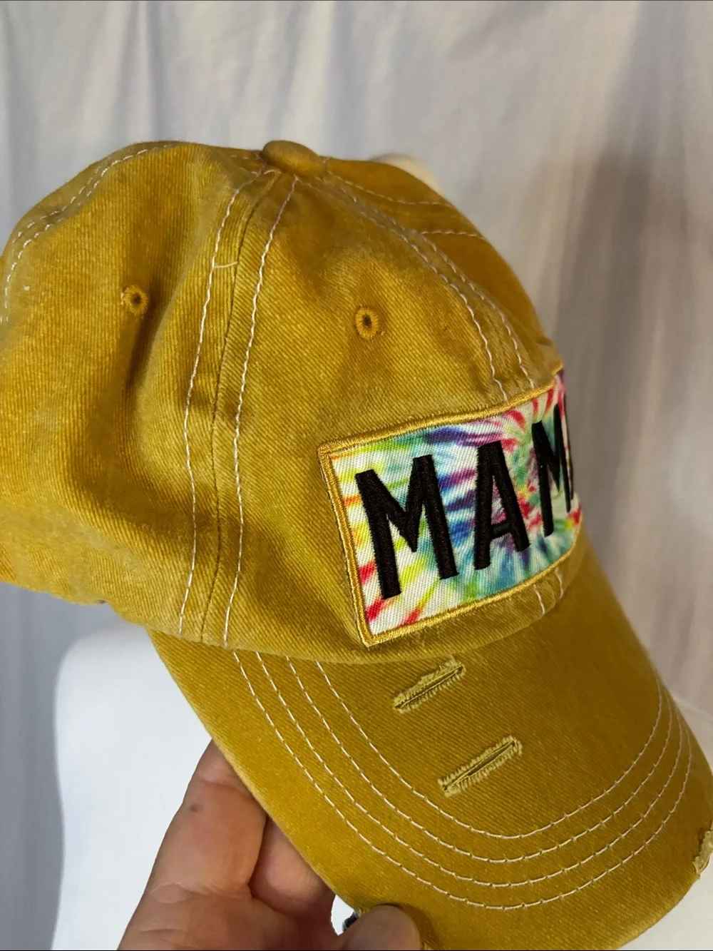 Mama Embroidered Tie Dye Hat- Mustard